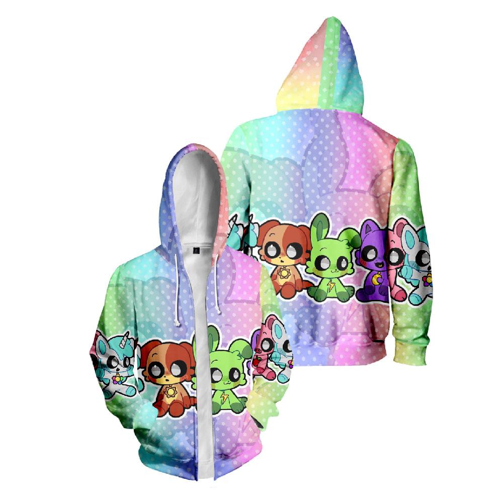 Women Men's Casual Hooded Zipper Sweatshirt Sportswear Loose Fit Comfortable Soft Material Anime Smiling Critters Print Hoodies