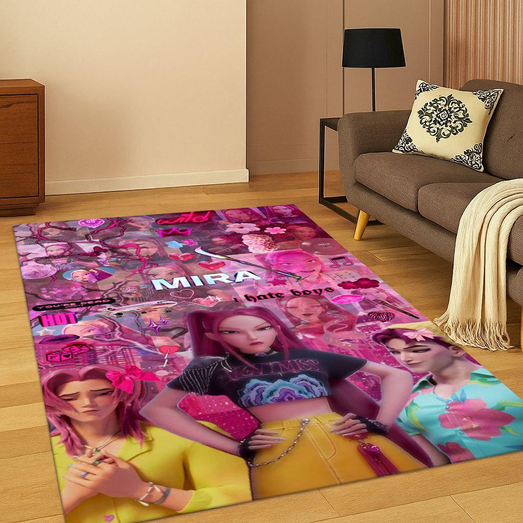 Tappeto Kpop Demon Hunters Rumi Mira Zoey Music Cartoon per Camera da Letto Soggiorno Divano Decorazione Casa, Tappetino Antiscivolo Regalo