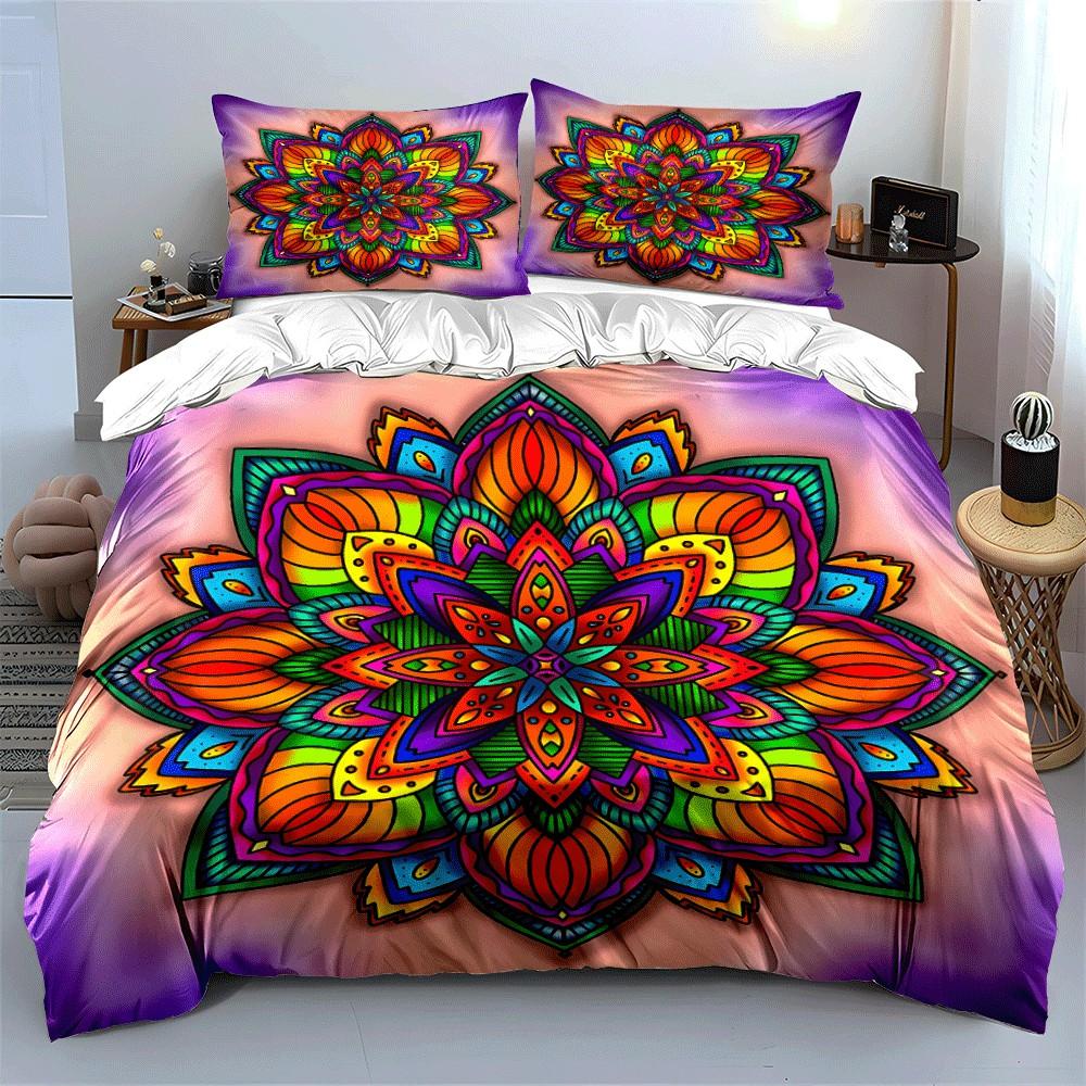 Buntes Mandala-Design Dekoration Set Exquisites Dreiteiliges Bettwäsche-Set Geschenk für Kinder und Erwachsene