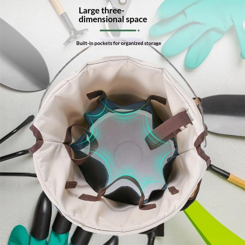 Foldable Tool Storage Bucket for Garden Tool Saves Space Gardening Organizer Bag Oxfords Cloth Fabric