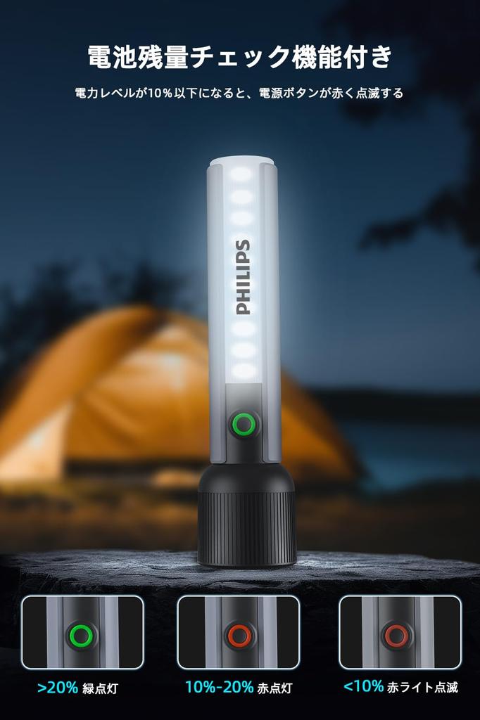 Philips LED COB High Brightness 400 5 Dimming Low Battery IP44 Handy 18650 Ideal for Emergency Power and Nighttime Walks Flashlight, Lumens, Modes,