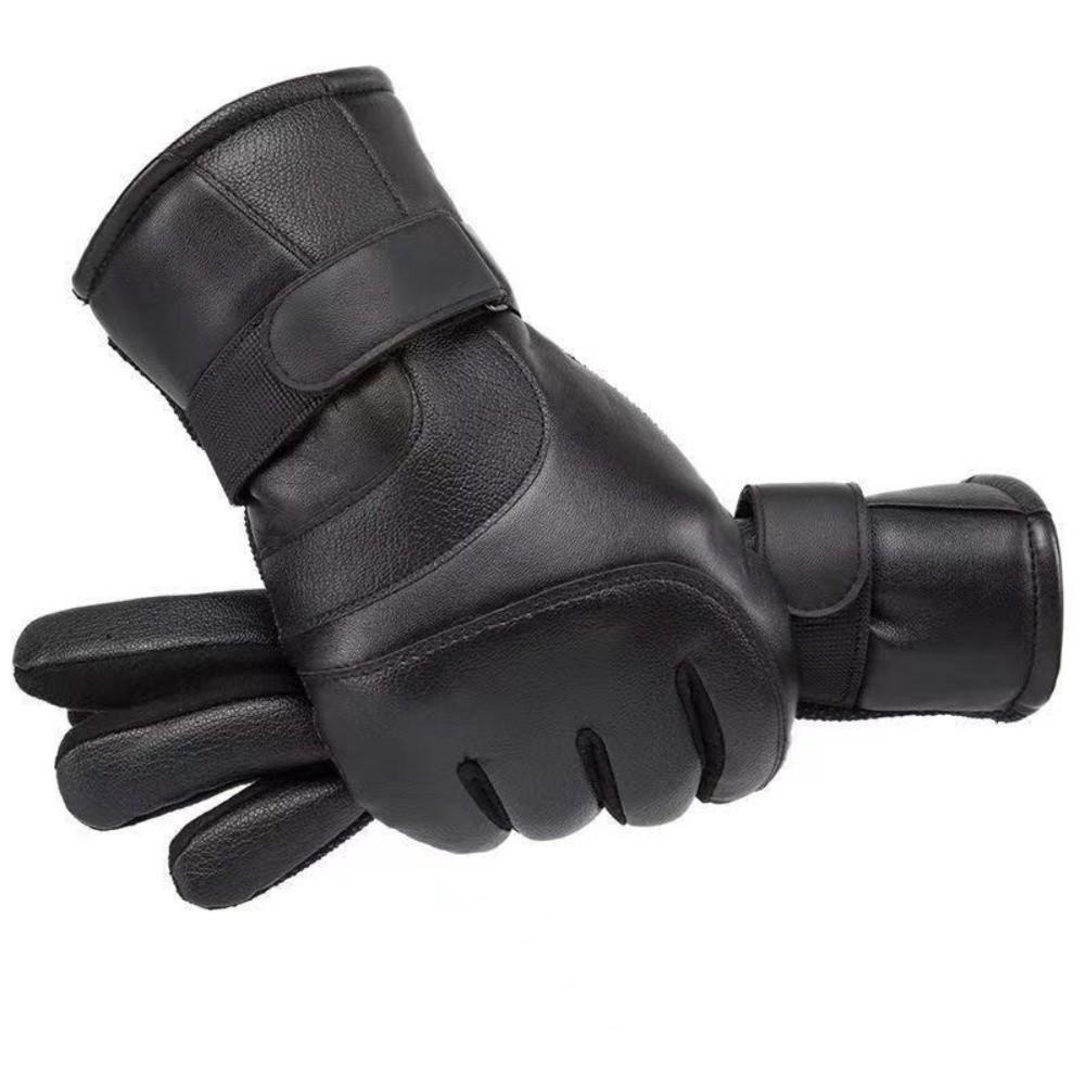 Black Winter Ski Gloves Multifunction Driving Gloves Gift Men Leather Mittens  Female