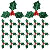 100Pcs Tiny Artificial Holly Small Crafting Berry Stems Green Faux Leaves Christmas Berries Crafts Deocr Xmas New Year Ornament