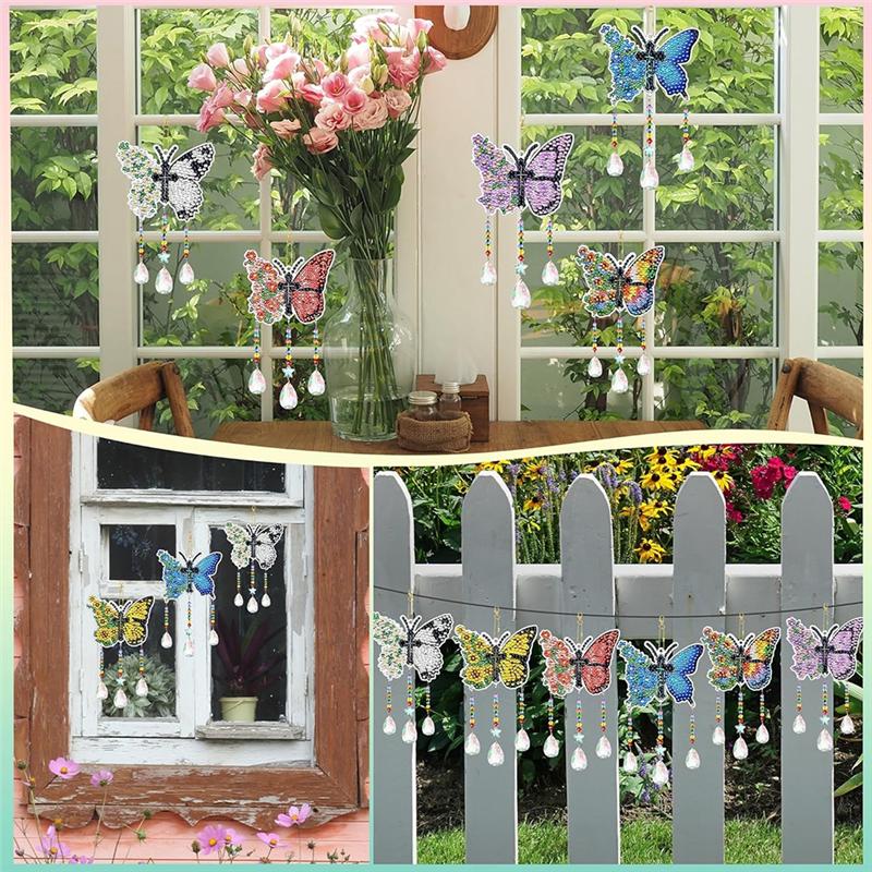 Promotion! DIY Painting Wind Chime Double Sided Paint Hanging Ornament For Garden Wind Spinner Butterfly 6 Pieces