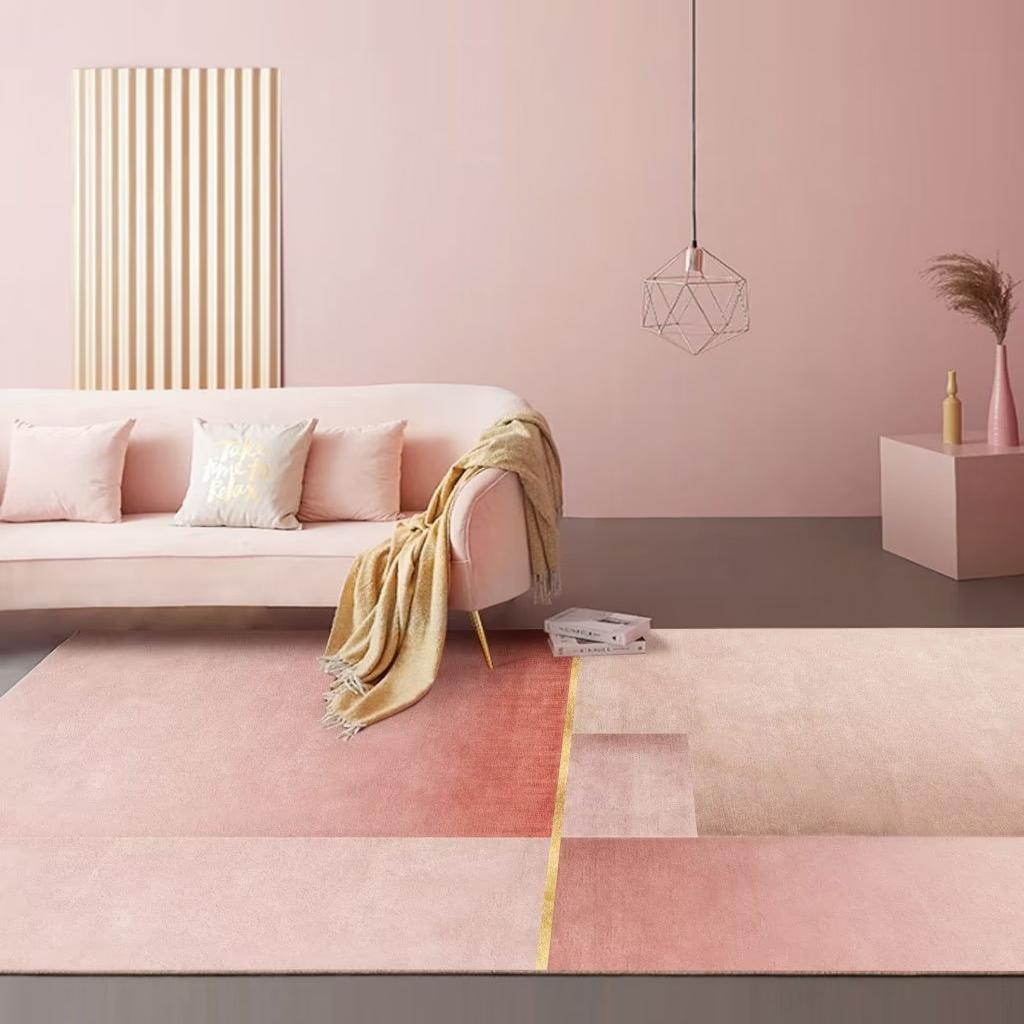 Modern Minimalist Carpets for Living Room Light Luxury Geometric Pink Floor Mat Fluffy Soft Coffee Table Bedroom Rug Non-slip