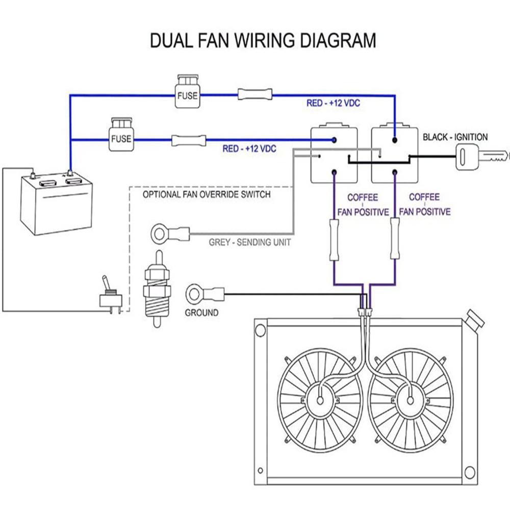 12V Dual Electric Fan Relay Kit w/ Thermostatic Sensor Switch 185 On 175 Off 40A