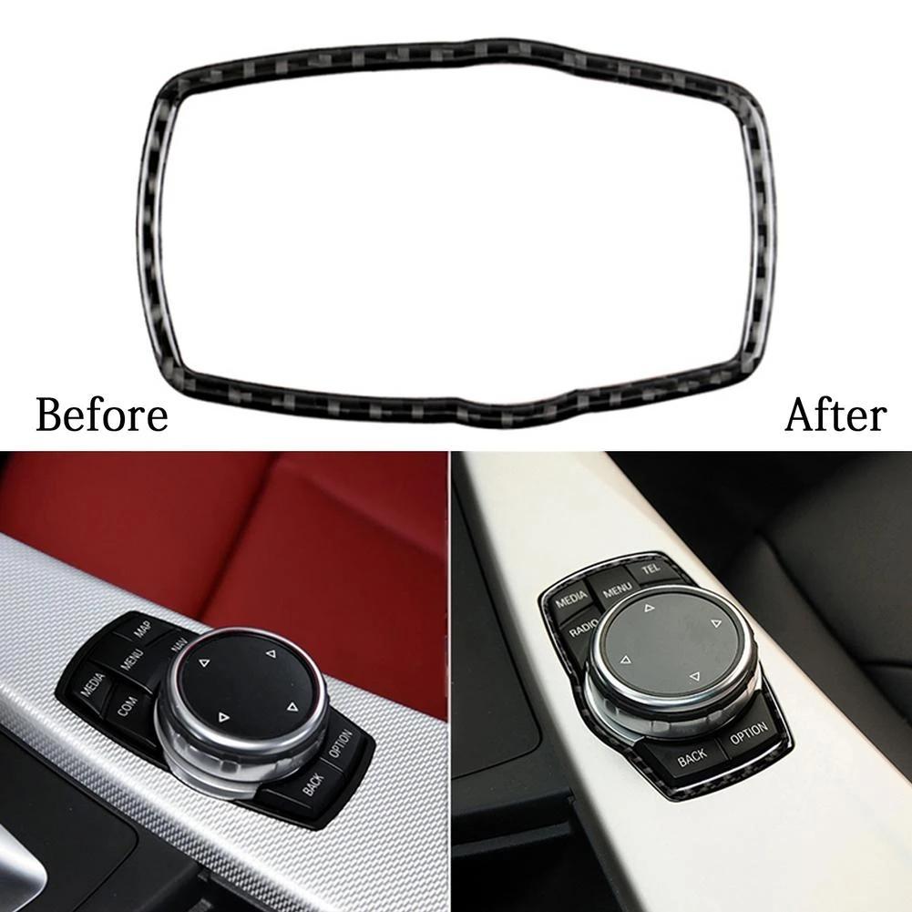 Car Carbon Fiber Frame for BMW Media Button Sticker Knob Cover Interior Stickers for F10 F20 F30 F34 F07 F25 F26 F15 F16