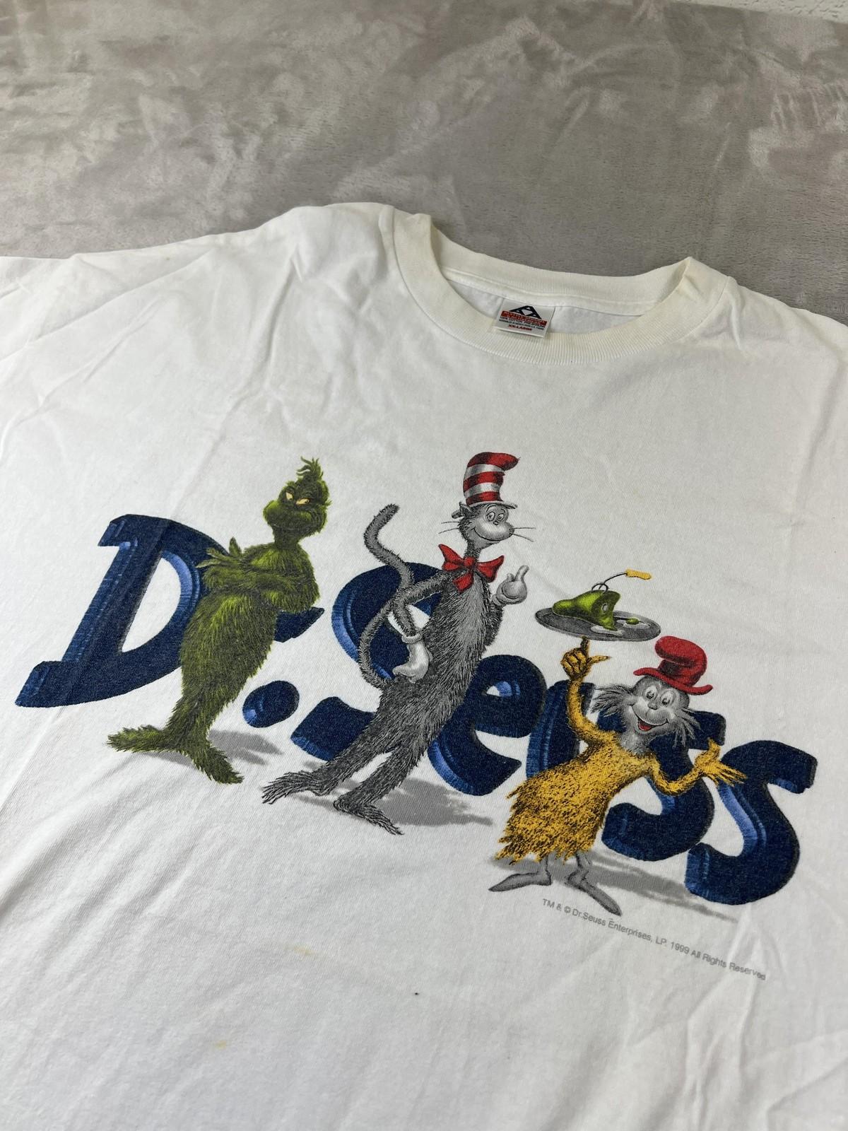 Vintage 1999 Dr Seuss Shirt Mens 2XL White Grinch Cat In Hat Graphic Tee Y2K Unisex T-Shirt XXXL