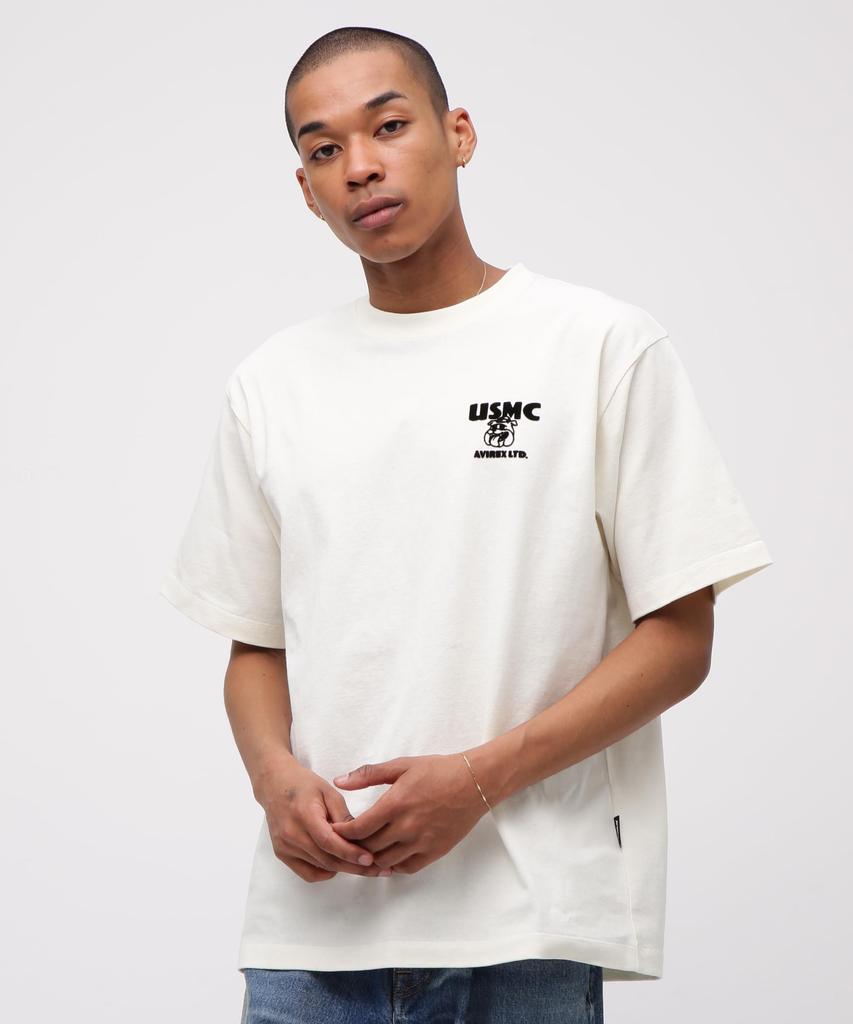 Avirex USMC Bulldog T-Shirt, Herren Kurzarm Bulldog T-Shirt, Größe L, Weiß, 783-5234003