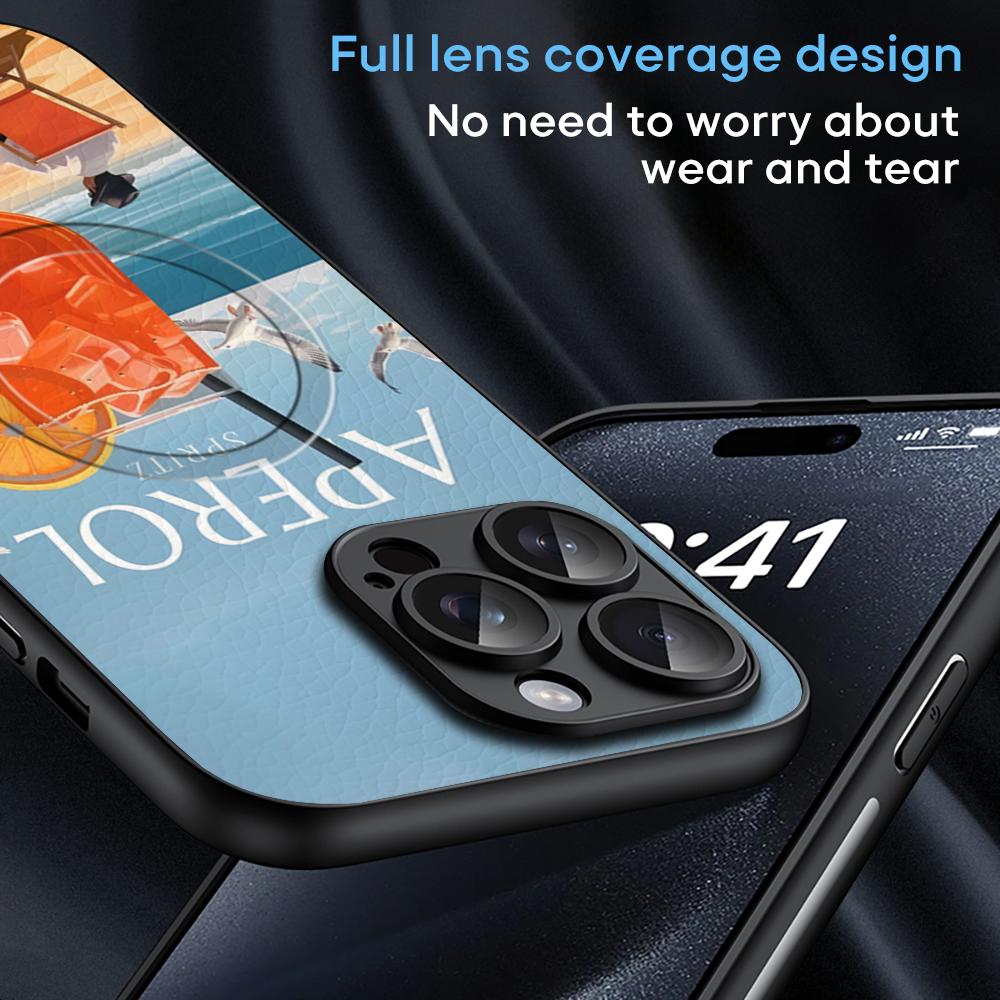 Custodia Arancione per Telefono Cocktail Aperol Spritz Per iPhone 16 15 14 13 12 11 Plus Pro Max Lusso di Alta Gamma Magsafe Pelle di Pecora