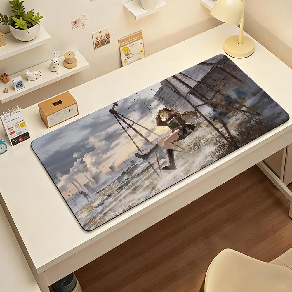 Large Gaming Desk Mat Antislip Rubber Base Stitched Edges Mythical Anime Character Beach Print Nonslip Extended Mouse Pad