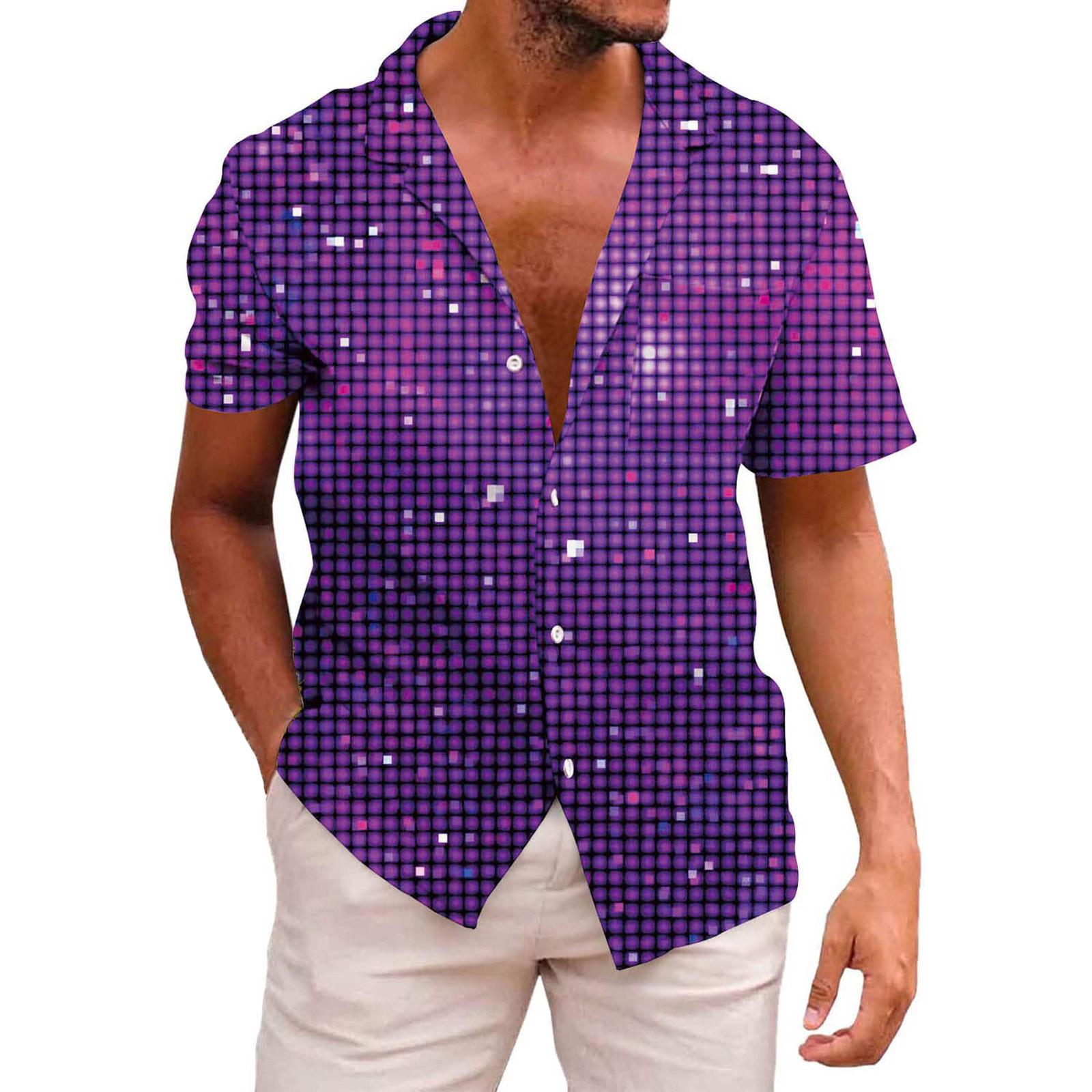 

Мужская повседневная пляжная праздничная одежда с лацканами, модная рубашка, гавайская рубашка с короткими рукавами M фиолетовый