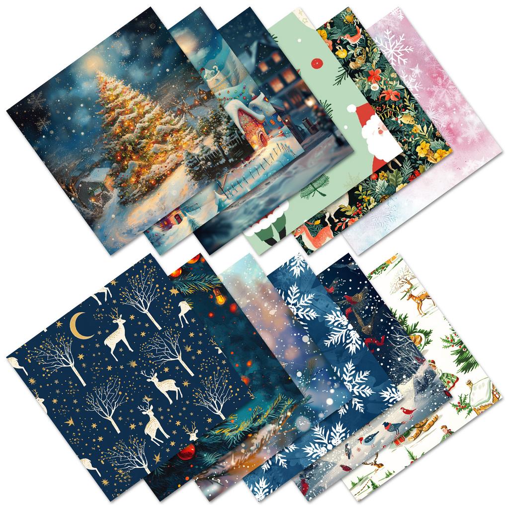 12 Christmas Material Paper Dream Snowflake Handbook Material Backing Paper Diy Cut Book Card Making Background