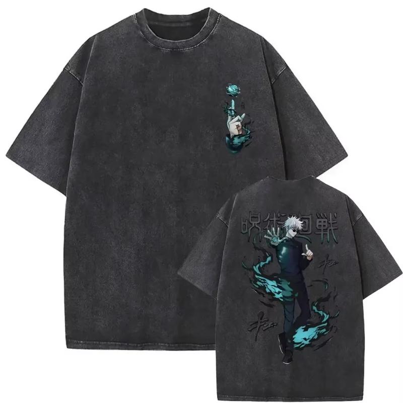 Washed Vintage Anime Jujutsu Kaisen Itadori Yuji and Todo Aoi Graphic Print T Shirt Men Women Fashion Oversized T-shirts