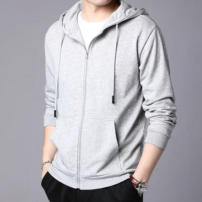 Spring and Autumn Men's Casual Solid Color Hooded Sweatshirt Cardigan