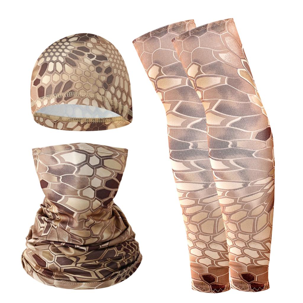 Ice Silk Cycling Hat & Face Set with Arm Sleeves for Outdoor Sports Gaiter Bandana Checkered Pattern