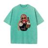 Fashion Russian Style Babushka Doll Print T-shirt Vintage Washed Casual Loose Short Sleeve Streetwear Tops