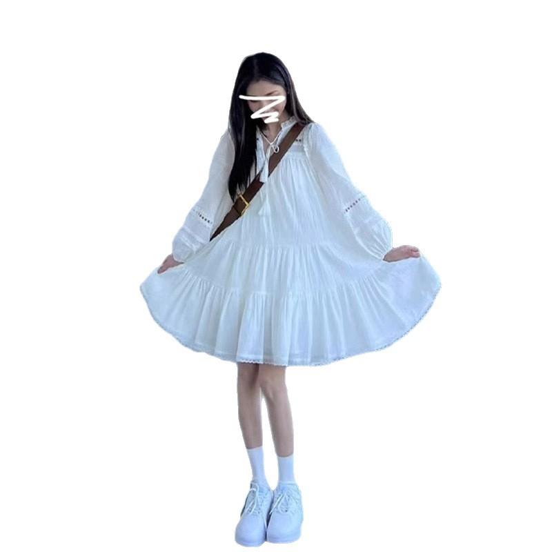 Bohemian Ethnic Style Medium and Long White Dress, Looking for That Lace Hollow Fairy Skirt Tide