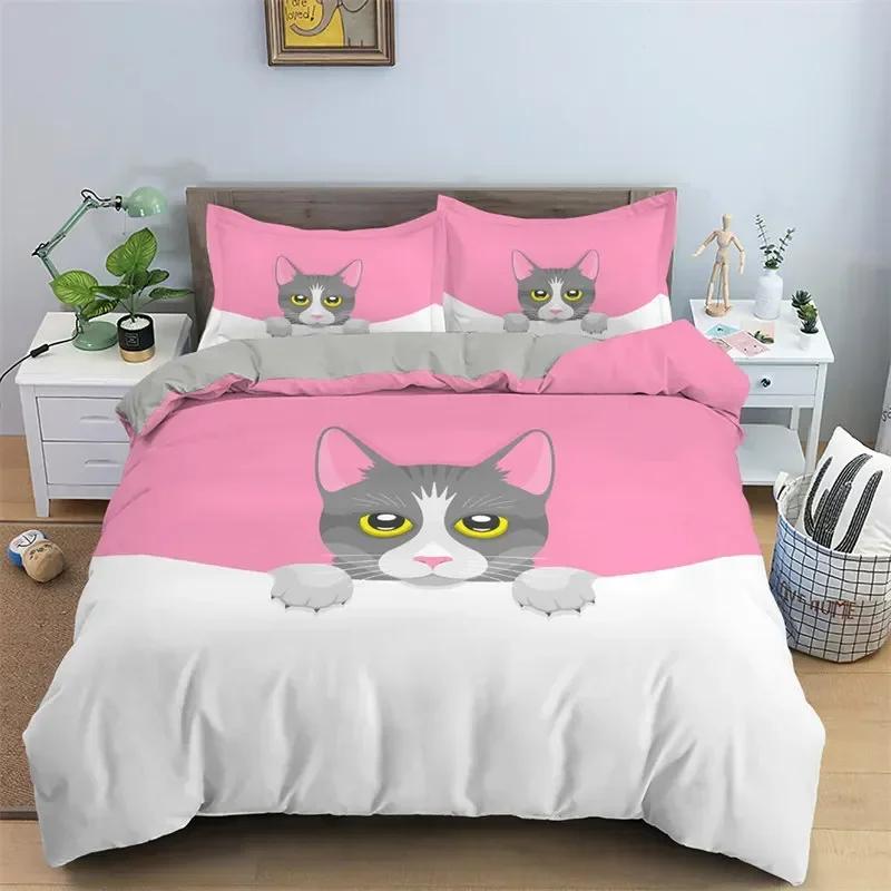 Kawaii Cat Comfortable Duvet Quilt Cover Pillowcase Bedding Set Children Bedroom Decoration Home Textile
