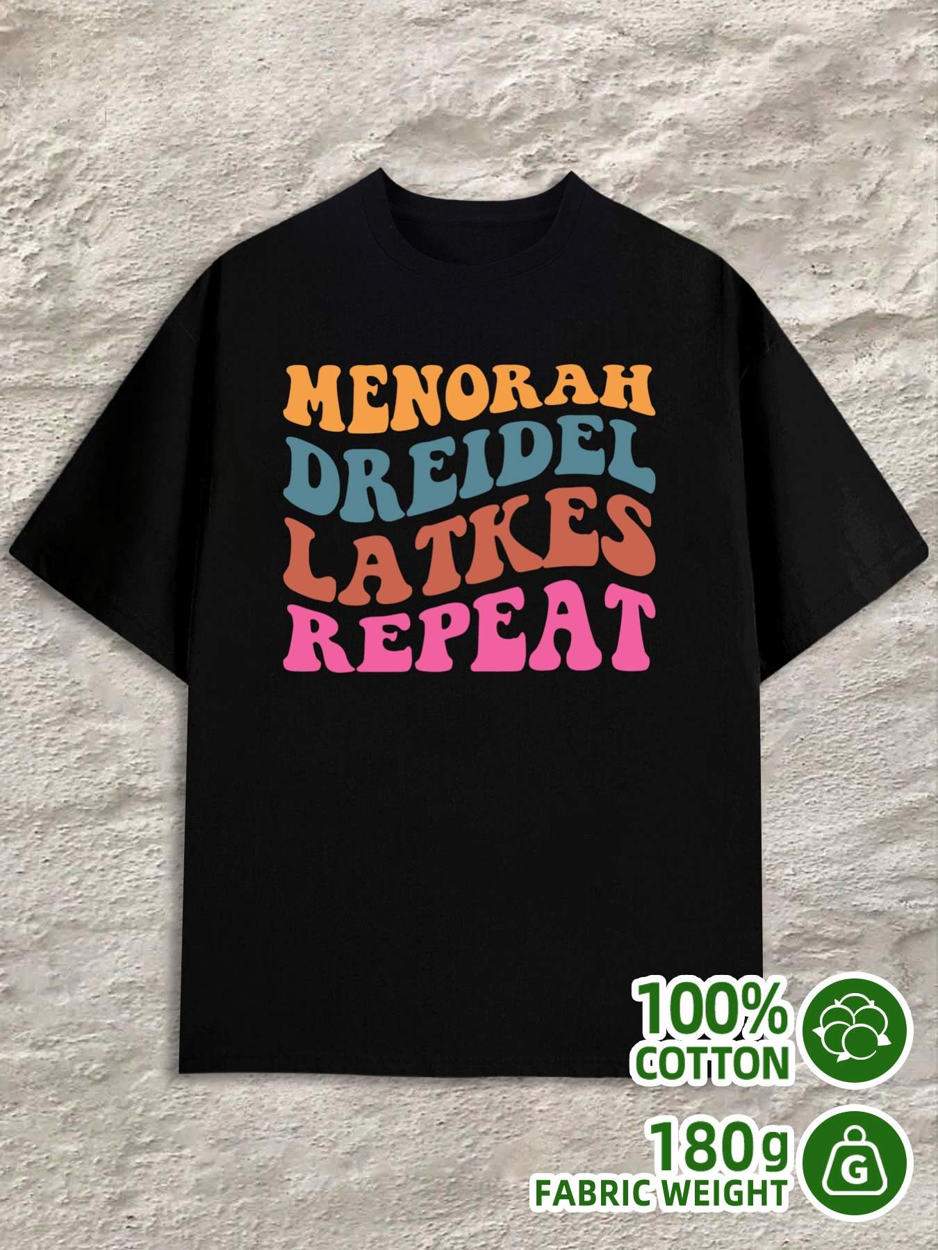 Men s T-Shirt Y2K Hanukkah Fun T-Shirts 100 Black L