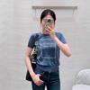 Nanyou D Brand 26 Spring Color Block Square Frame Short Sleeve Knit Mulberry Silk Top