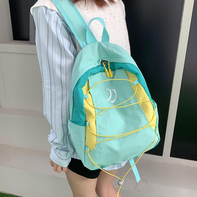 SCIONE New Fashion Backpack Japanese Style Stitching Contrast Drawstring Backpack Lightweight Sports Outdoor Travel Bag Student Schoolbag