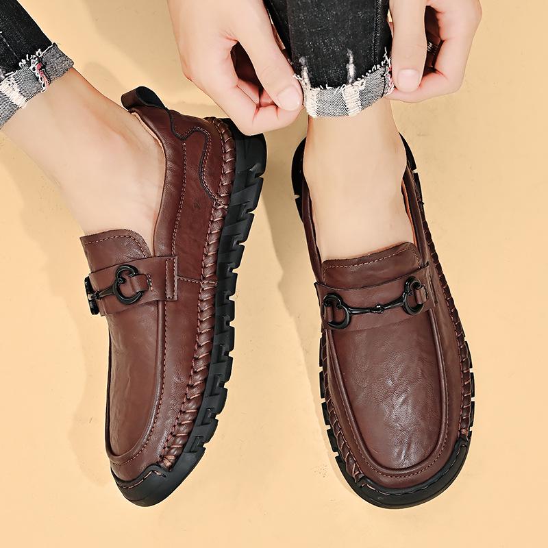Men's Wide Fit Genuine Leather Slip-On Business Casual Shoes, Soft Sole, Large Sizes 45-46