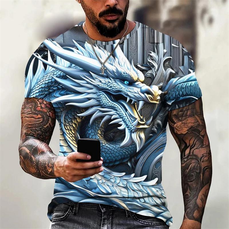 Dragon Lotus Flower Pattern T Shirt for Men Chinese Loong 3D Printed Tees Summer Casual Short Sleeve O-Neck Tops Unisex T-Shirts