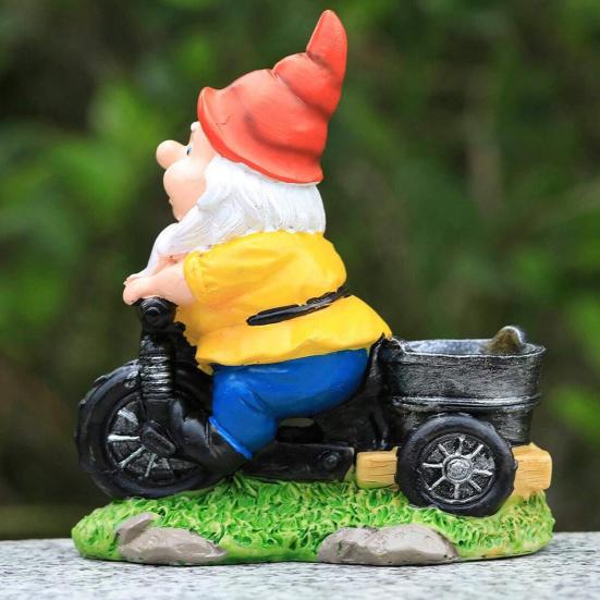 Gnom na kole Soška, s jemnou řezbou Dekorativní figurky, Jedinečná Kreativní Ozdoba pro Dům Balkon Zahrada Ložnici Kancelář