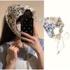 White Woven Floral Lace Hair Scarf Wraps Women Retro Triangle Headscarf Hat Travel Photo Headband Hair Accessories French Style