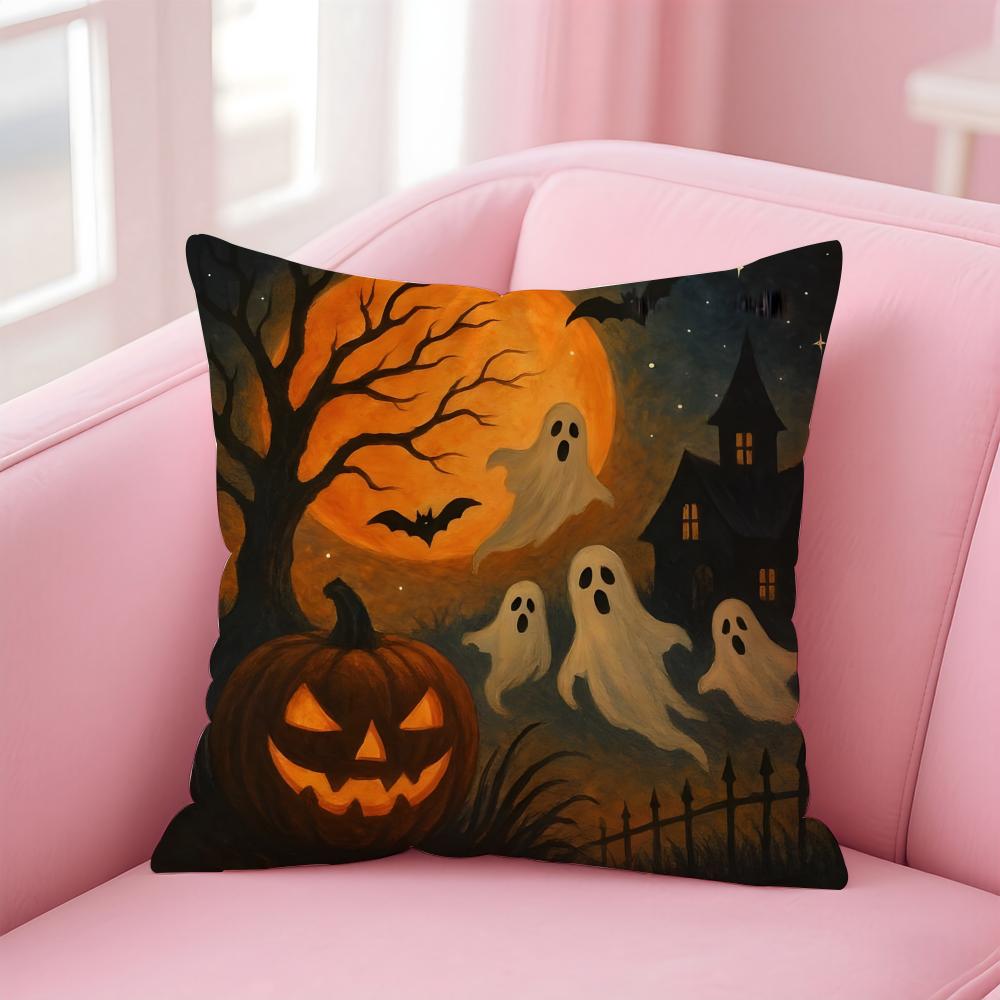 Halloween Funy Abstract Art Cushion Cover Linen Pillowcase Cover Soft Decor for Sofa Home Room