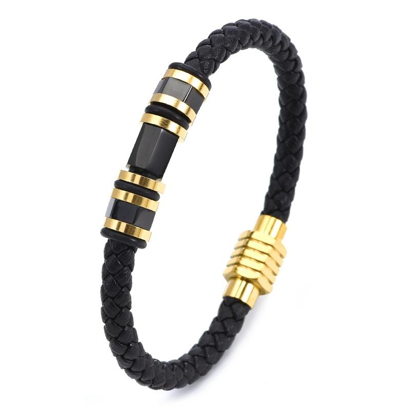 2026 New Gold-plated Transfer Beads, Hand-woven Leather Bracelet, Magnet Buckle Leather Bracelet