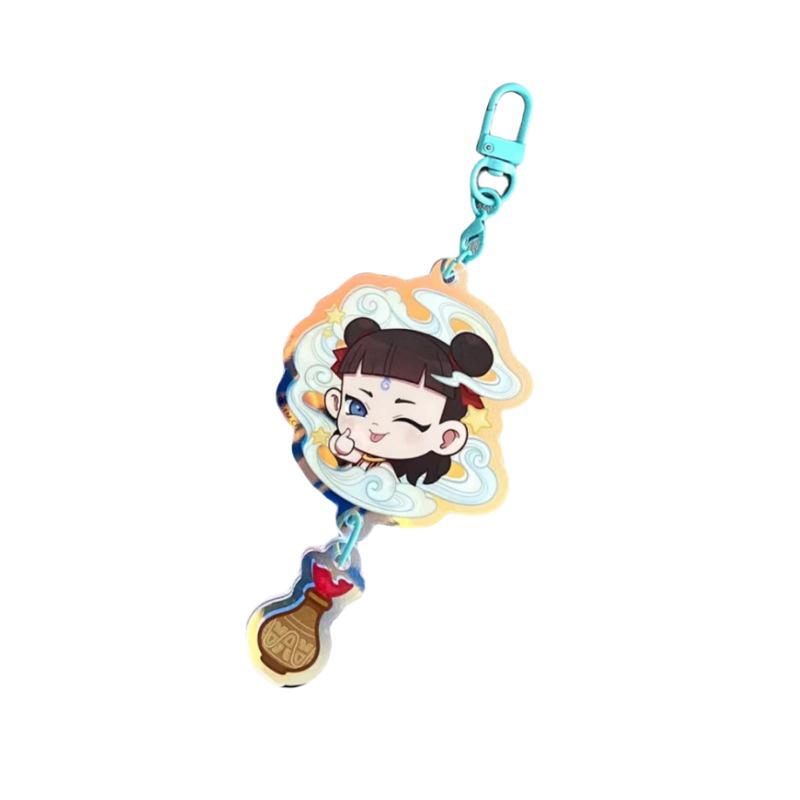 Cute Nezha Star Bell Keychain Nezha Conquers The Dragon King Anime Peripherals Pendant Gift Car Key Ring Bag Decor