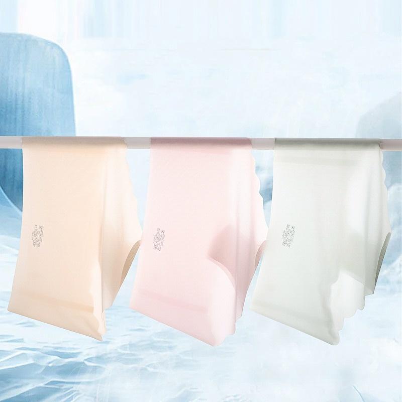 4 Stück/Set Eis-Seiden-Slips Damen-Dessous Schnell trocknend Ultradünn Nahtlos Niedrige Taille Sommer-Unterwäsche Slips