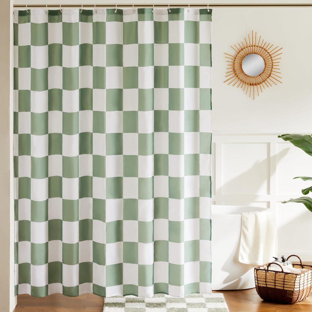 72x72inch Checkerboard Retro Pattern Waterproof Shower Curtain Bathroom For