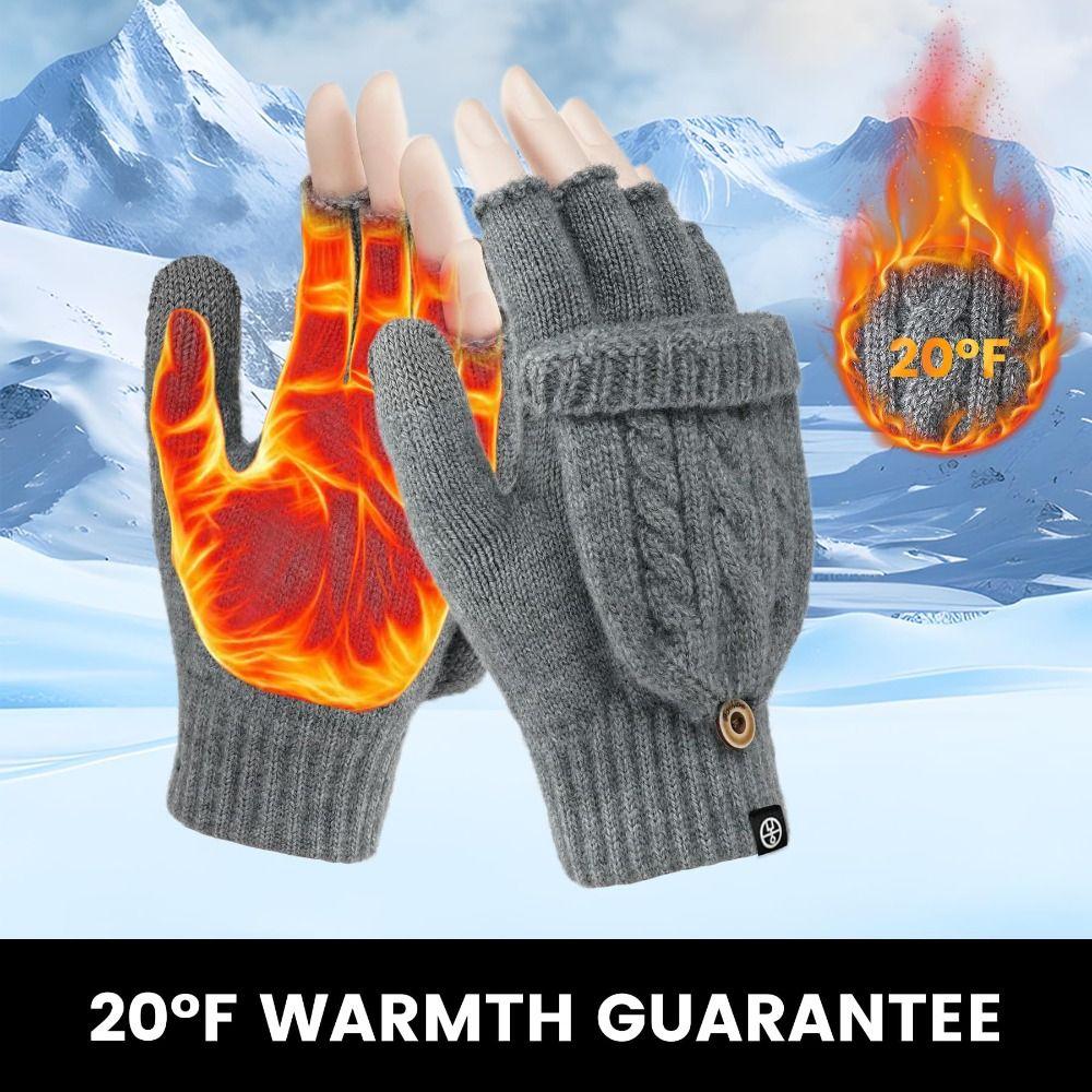 Winter Warm Fingerless Flip Gloves Wool Knitted Touchscreen Gloves  For Men Women Unisex