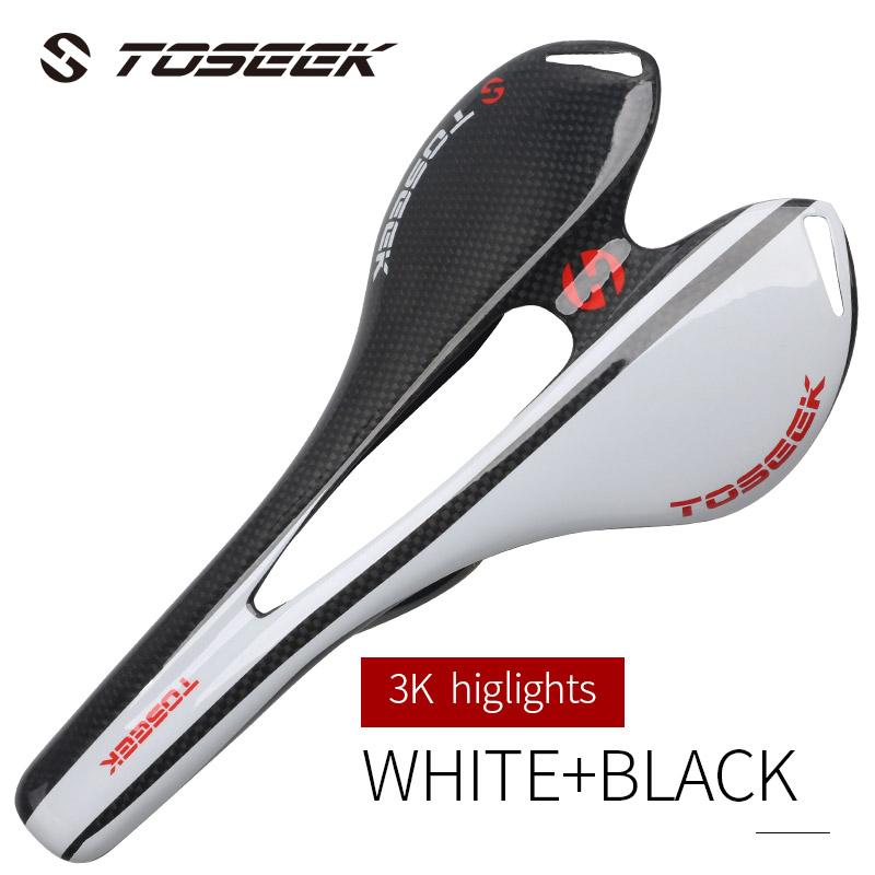 TOSEEK Carbon Saddle 7x9mm Rails Road Mountain Bike Seat Breathable Ultralight Professional Racing Cycling Equipment Carbon Fiber