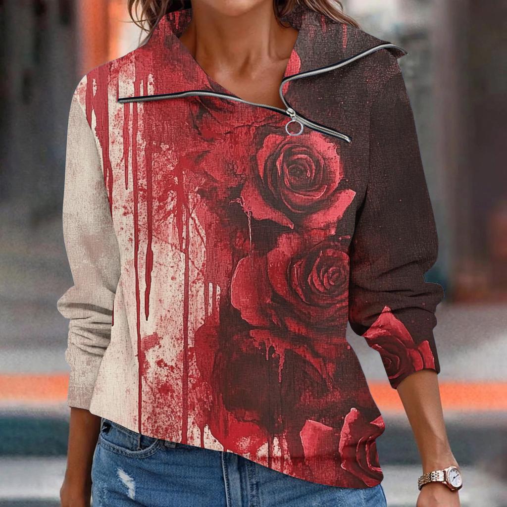 Women  T-shirt Loose  Pullover Sports Tops  Casual V Neck Long Sleeve Printed Top