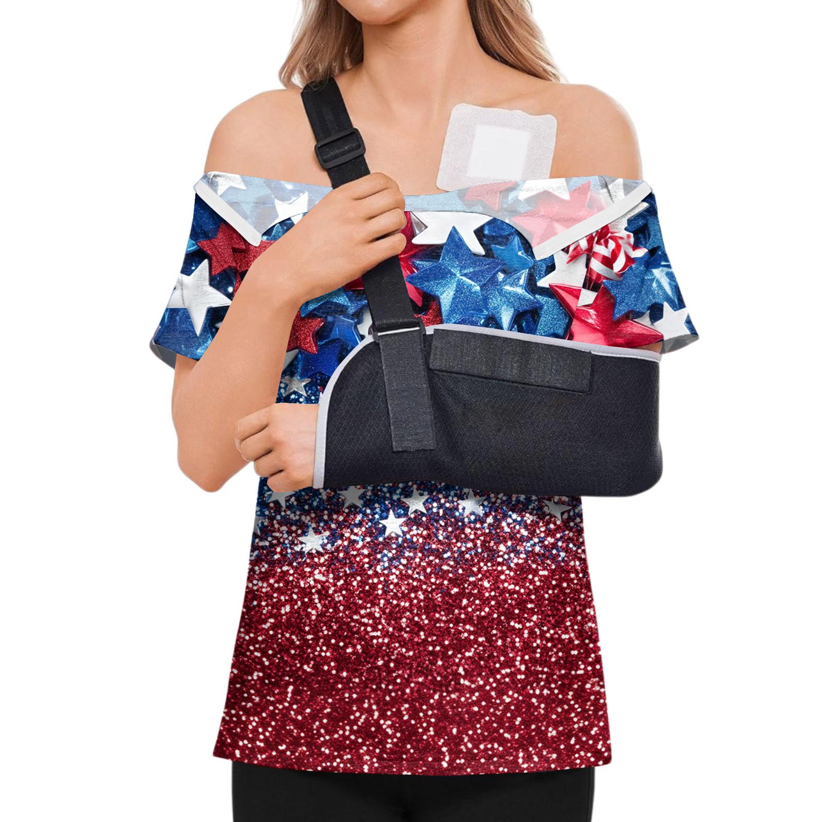 Женская послеоперационная рубашка с коротким рукавом, цветная, с молнией на плече и боковой застежкой. L