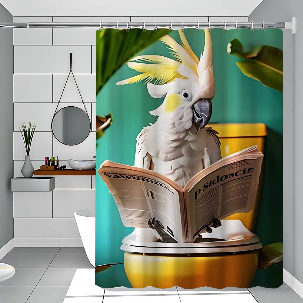 Bathroom Cat Reading On Toilet Shower Curtain - Water-Repellent And Leak-Resistant, Mold And Mildew Resistant For