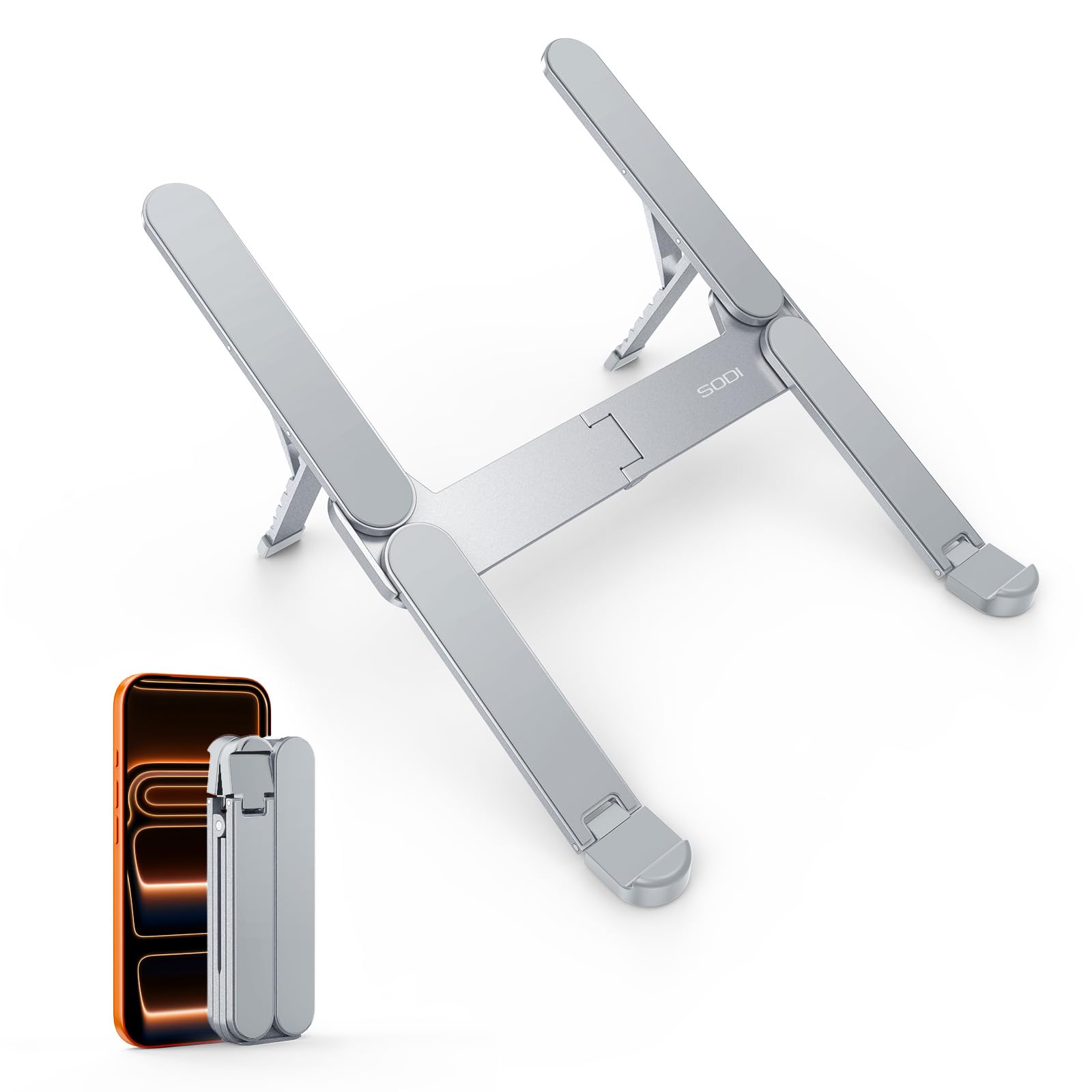 

SODI Innovative and Ultra-Compact Laptop Stand, Foldable, Stable, Ultra-Lightweight, Adjustable Angle, Improves Posture, Relieves Back Pain, and Fits