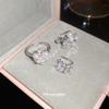 Korean Diamond-encrusted Flower Pearl Ear Clip Ring Jewelry Set, Exquisite Light Luxury, High Sense, Great Beauty, Versatile Jewelry