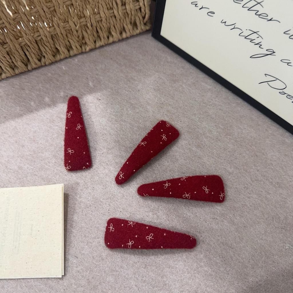 Exquisite New Year Red Bow Woolen Hair Clip for Women