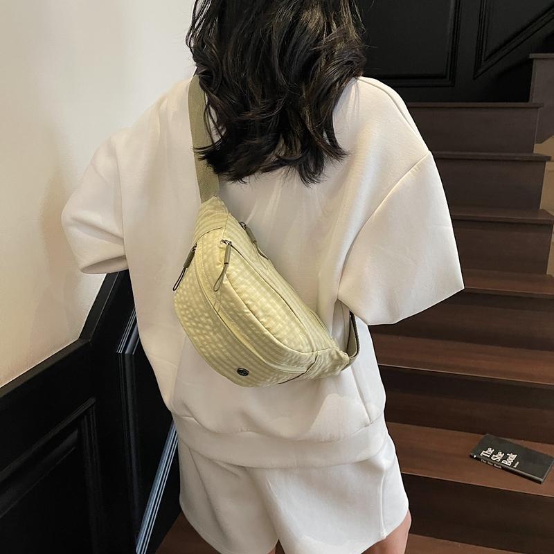 Grid Pattern Waist Bag Multiple Pockets Fashionable Crossbody Bag for Women Street Style Accessory