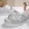 Fashion Women's Fashion Silver Wedge Heel Sandals Summer Shiny Crystal Platform Sandals Woman Breathable Mesh Thick Sole Sandalias Mujer