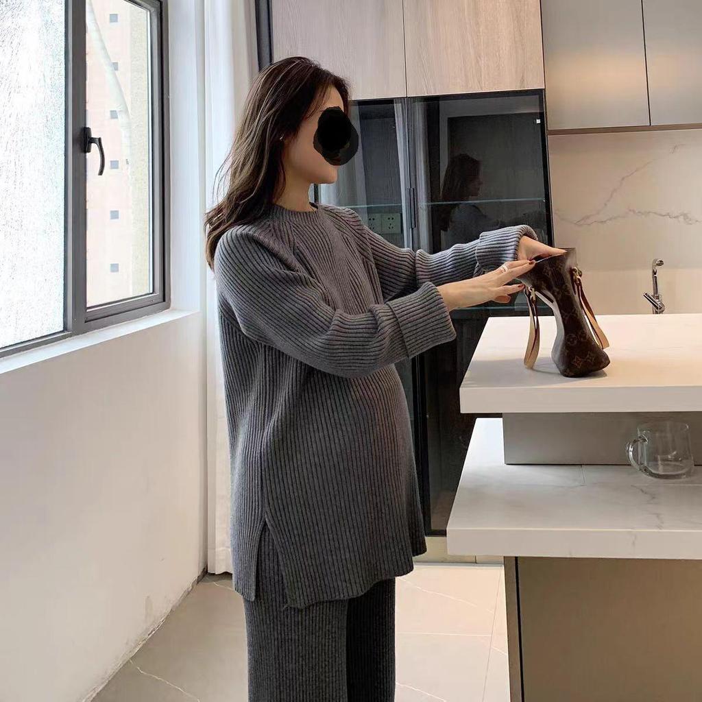 2025 Herbst/Winter Koreanischer Retro Warmer Pullover & Gestrickte Weitbeinige Hose Zweiteiliges Set