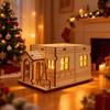 Wooden LED Lighted House Ornament Handcrafted Glowing Christmas House Decoration Xmas Holiday Party Desktop Decor