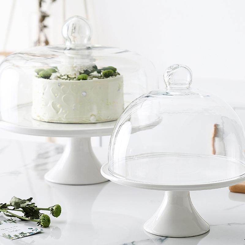 Lebensmittelechte Nordische Stile Dessertteller mit erhöhtem Fuß Keramikglas Kuchen Präsentierteller Küchenutensil