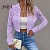 Lace Cutout Sleeves Jacket Women's Floral Jacket, Sexy See Through Long Lightweight Women Sleeve Crop Coat, Zip-Up Sheer Outerwear Spring for