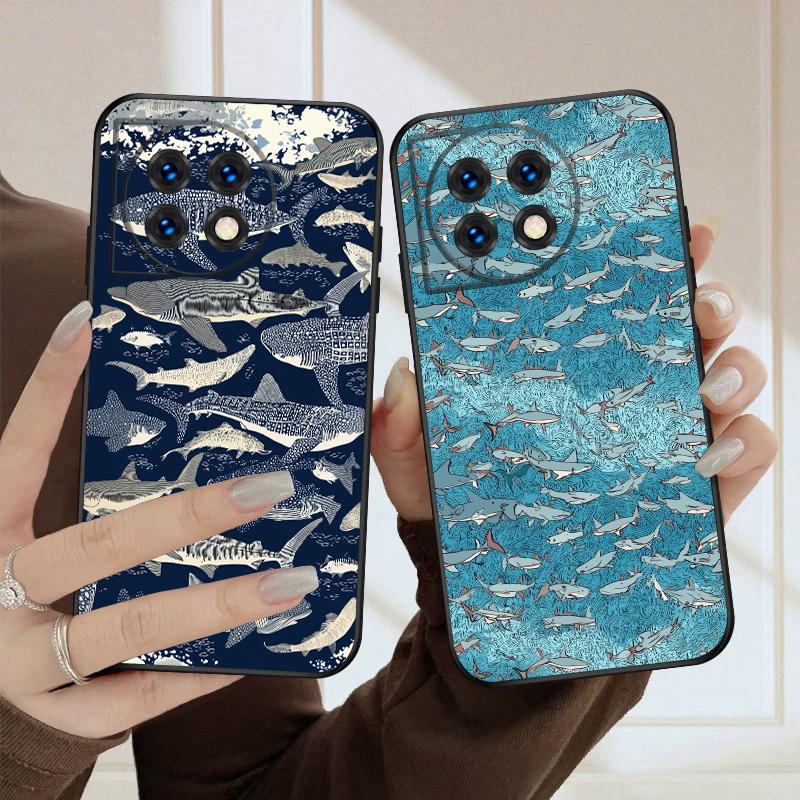 Cartoon Blue Shark For Oneplus 8T 9 9R 10 Pro 11 12 13 13R 5G ACE 5 Nord2 4 CE 3 4 Lite N20 SE N200 silicone soft phone case